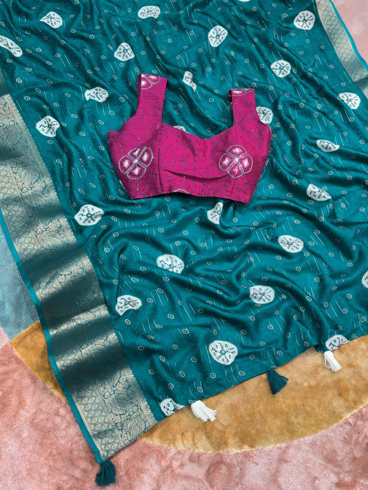 Designe Khushi – Self-Woven Printed Moss Jacquard Saree with Designer Blouse